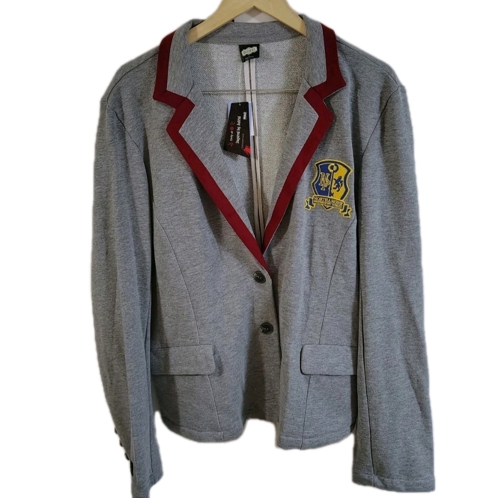 MAD Engine Beetlejuice Beetlejuice Gray Varsity Jacket with Red Trim Size XL